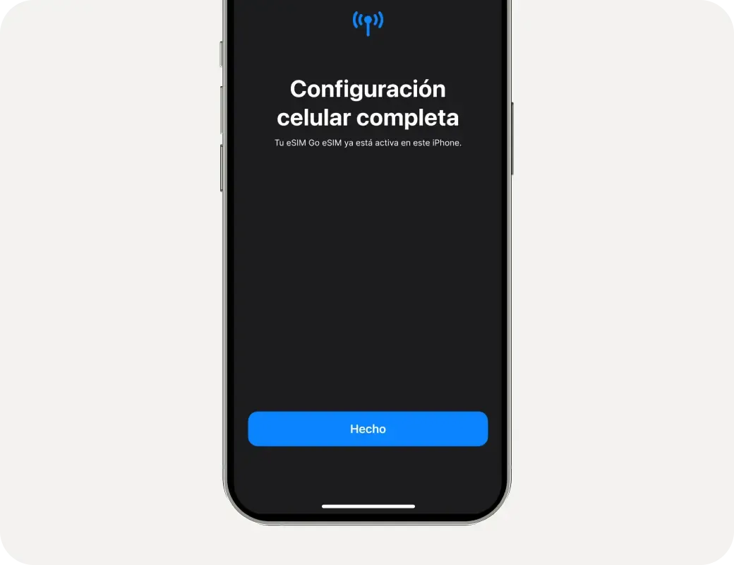 Finaliza la configuración y tu eSIM quedará instalada. - Ilustración de guía paso a paso