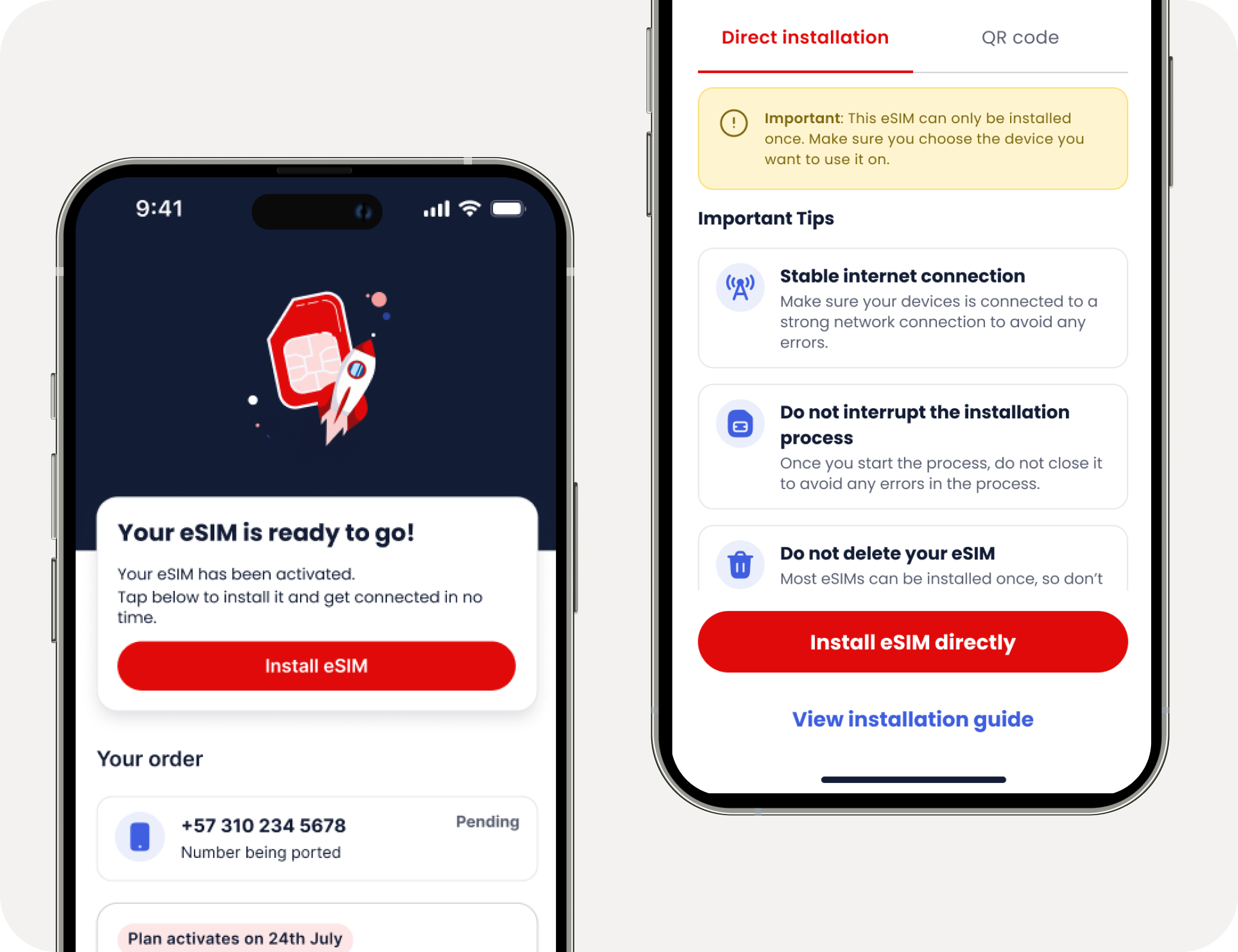 Inicia la configuración de tu eSIM - Ilustración de guía paso a paso